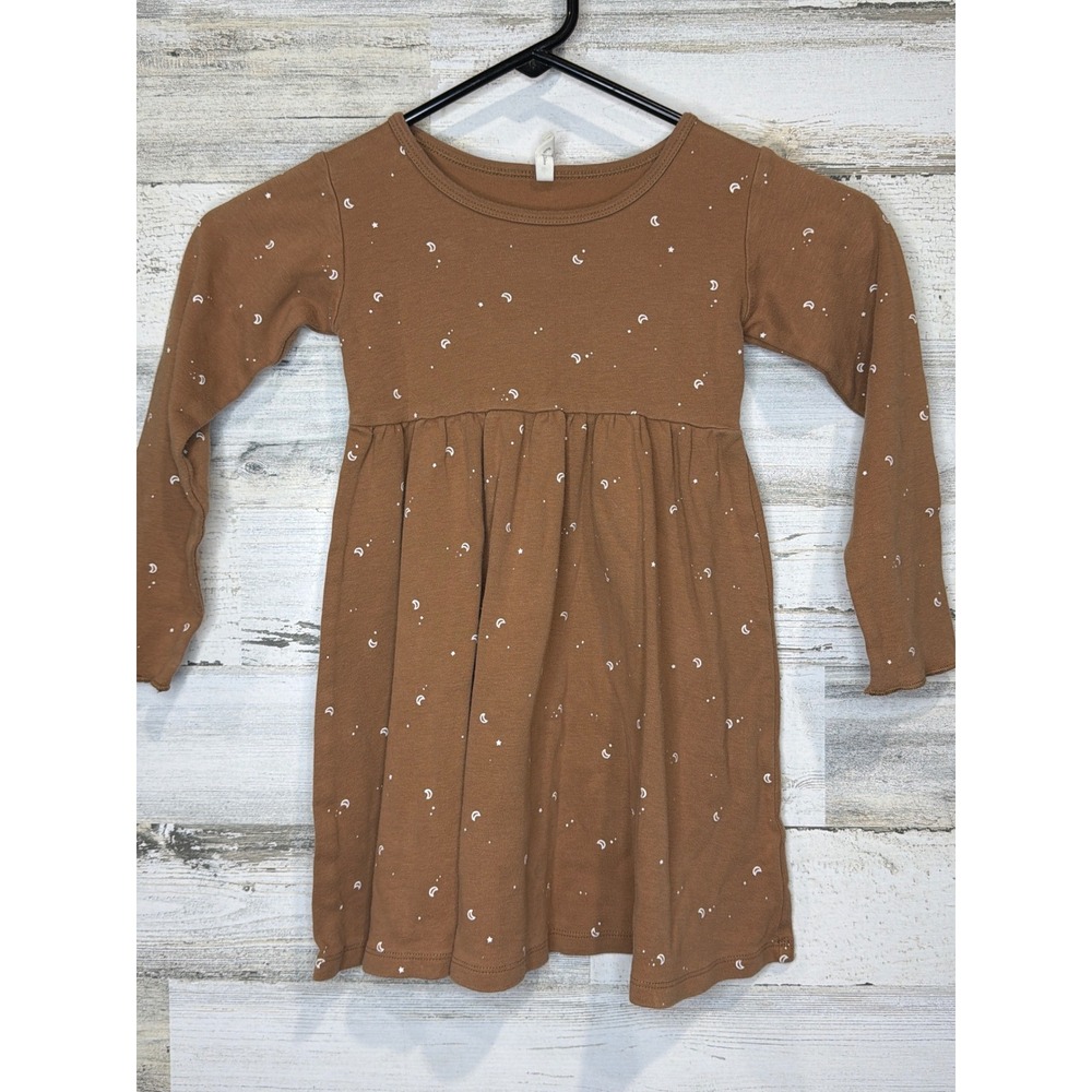 Quincy Mae Dress Girls 4/5 Brown Organic Cotton Celestial Boho EUC